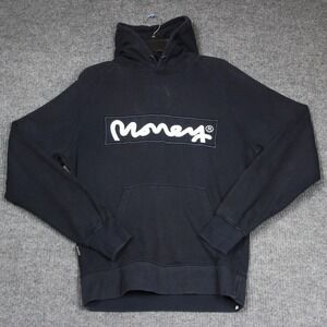 MONEY Clothing Mens L Pullover Hoodie Sweatshirt‎ Logo Graphic Black Cotton